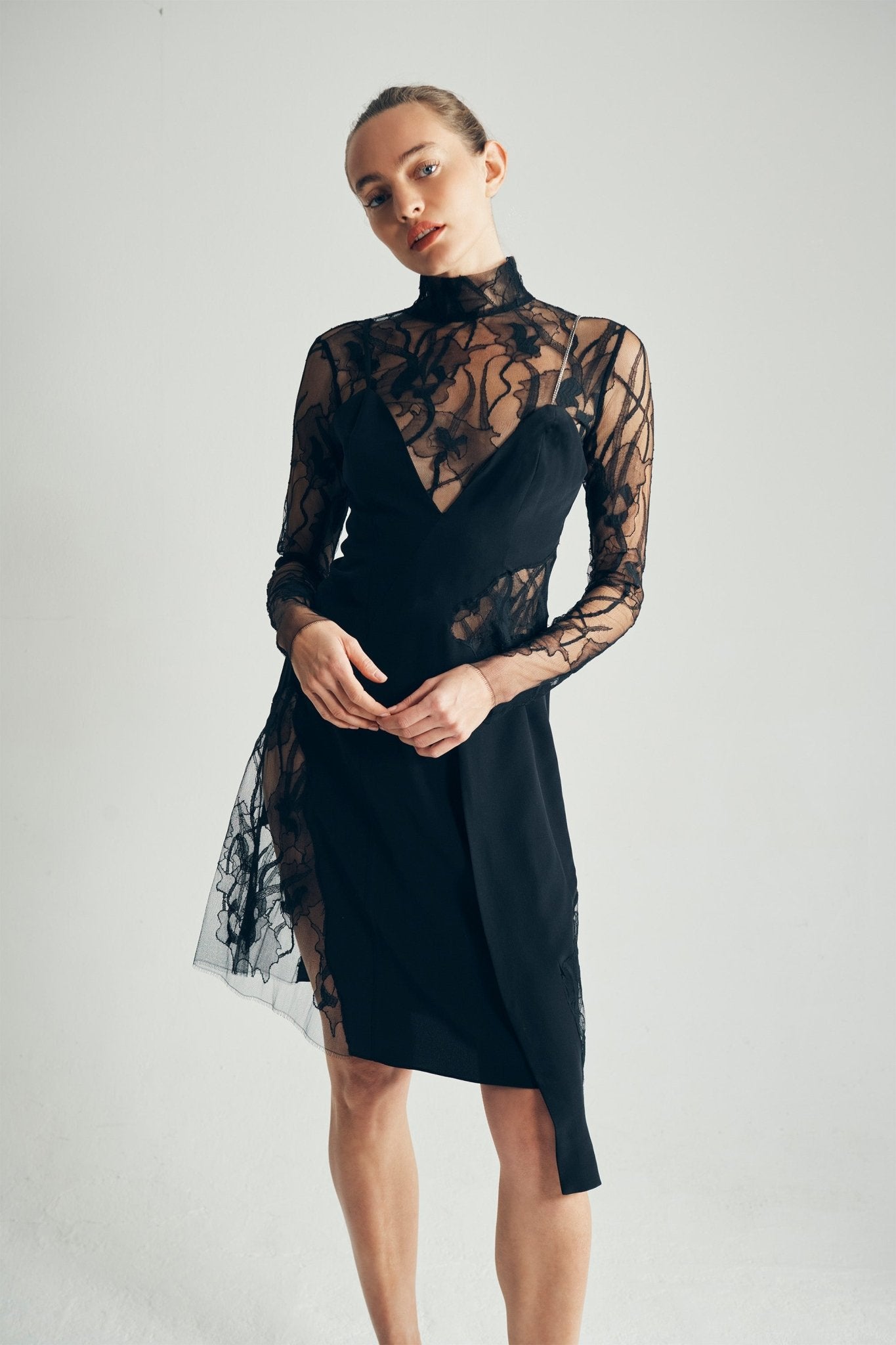 Jasmine Dress - Asymmetric French Lace Dress - ByVarga