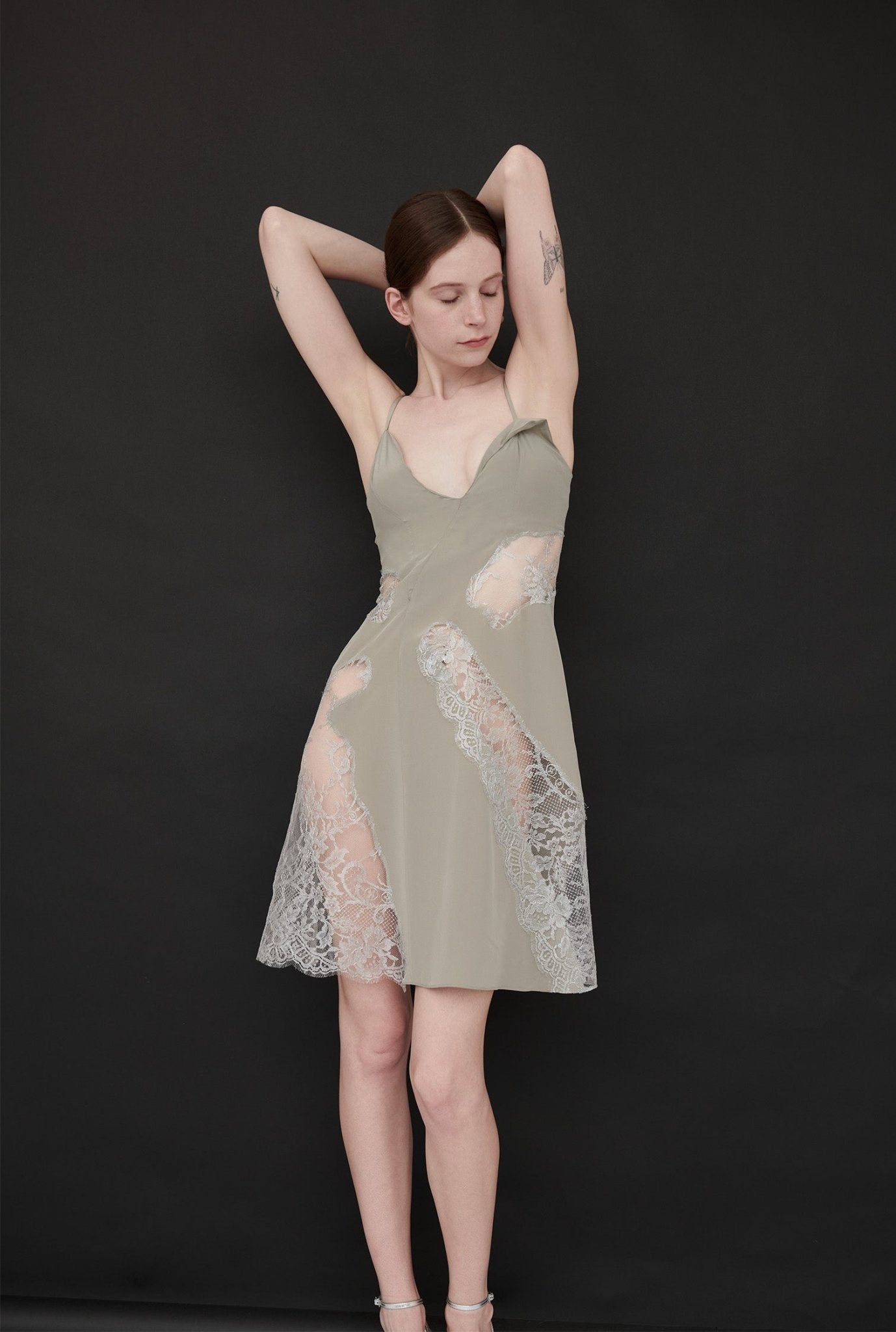 Jasmine Silk Dress with Metallic French Lace - ByVarga
