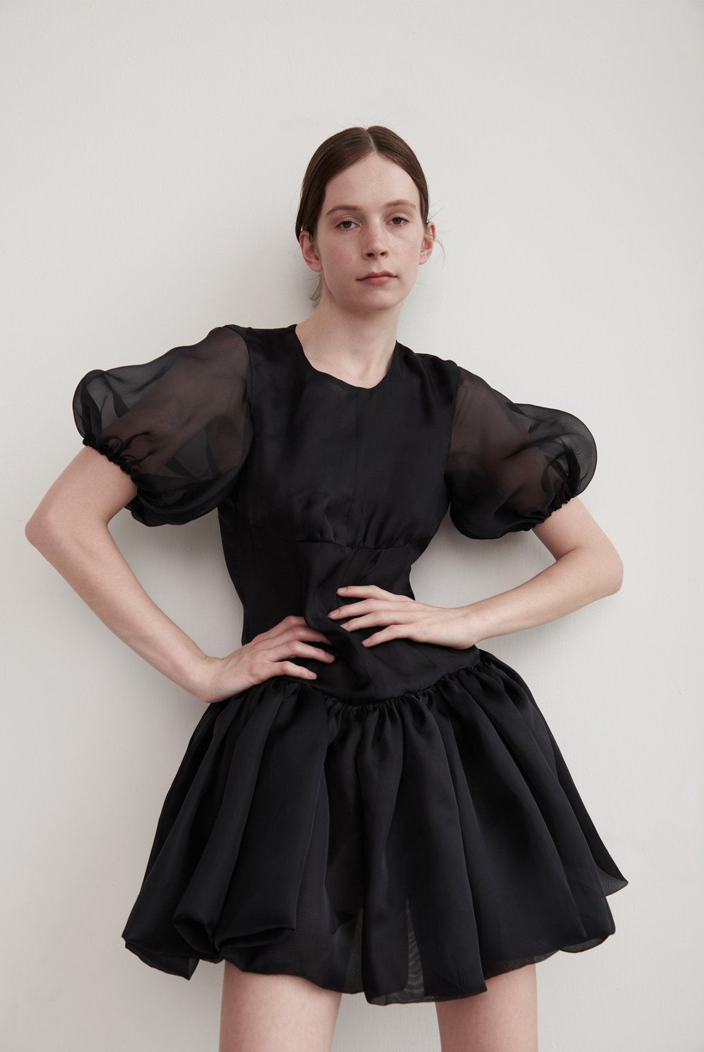 Macey Silk Organza Puff Dress | Black Designer Evening Dress