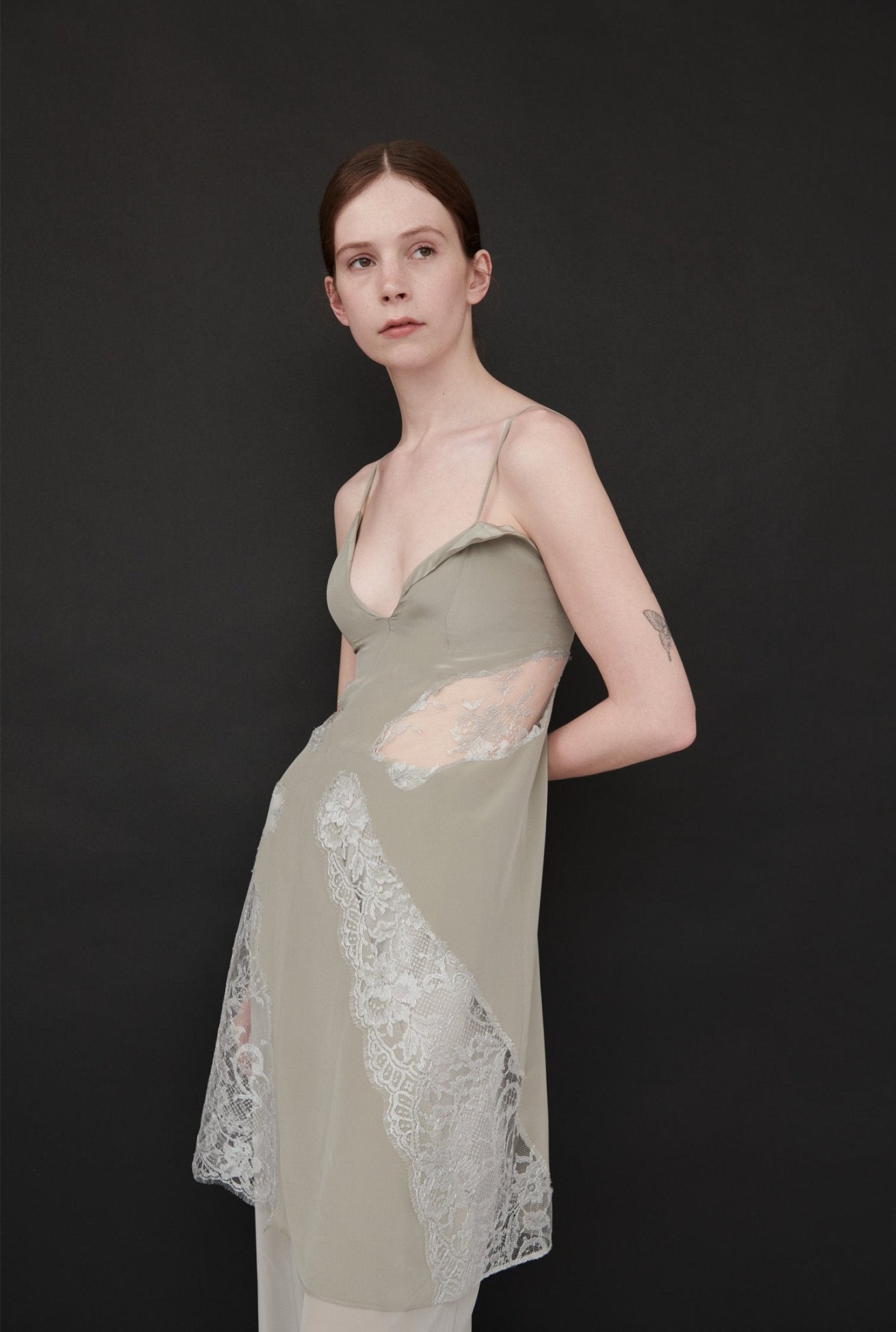 Nola Silk Trousers and Jasmine Silk Dress side view - ByVarga