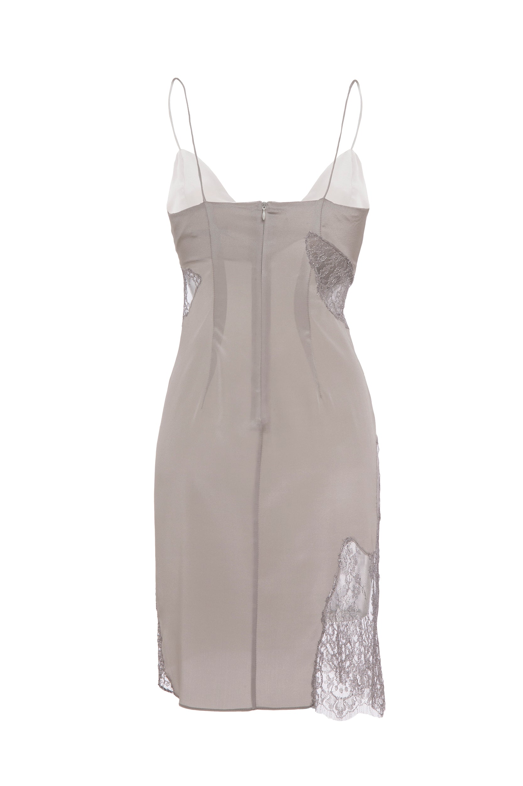 Back view of Jasmine Silk Dress featuring exquisite lace detailing and elegant design