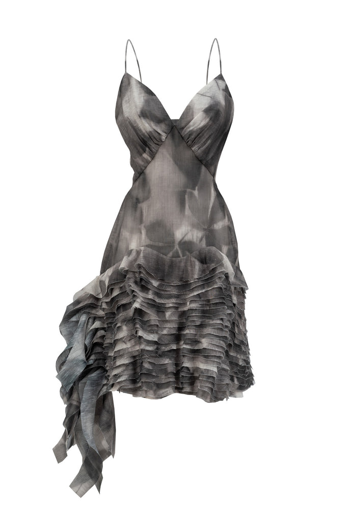 Amira Ruffle Dress in elegant silhouette - front view"