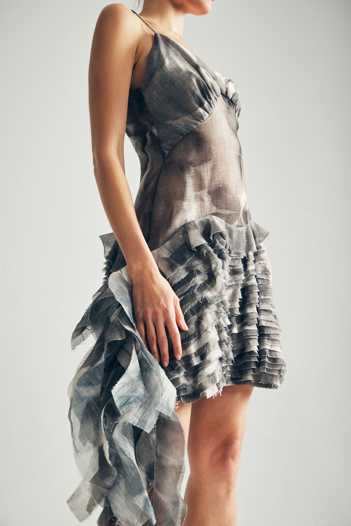 Amira Ruffle Dress Side Detail Closeup - ByVarga