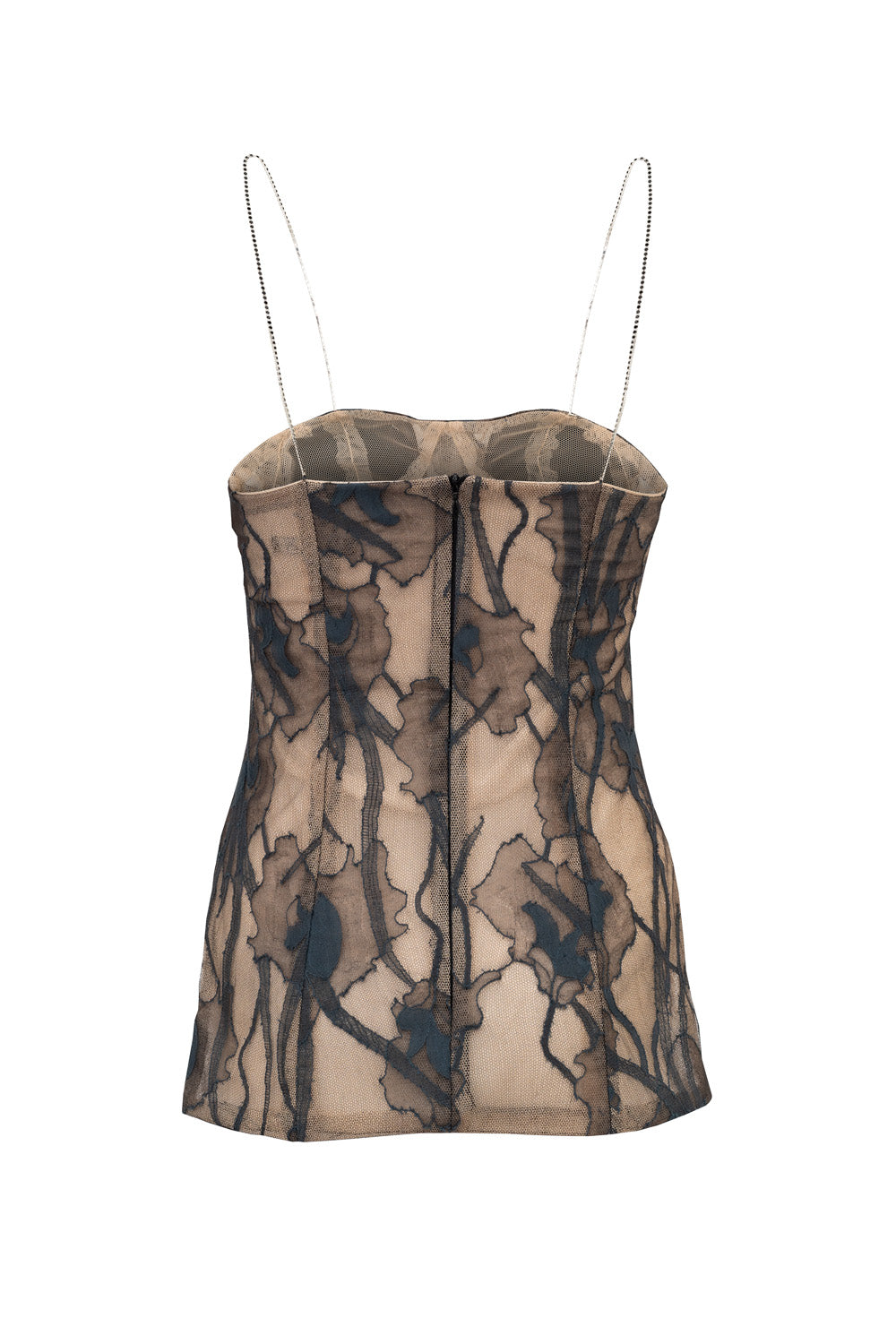 Suzie French Chantilly lace top back view showing chain strap details by ByVarga
