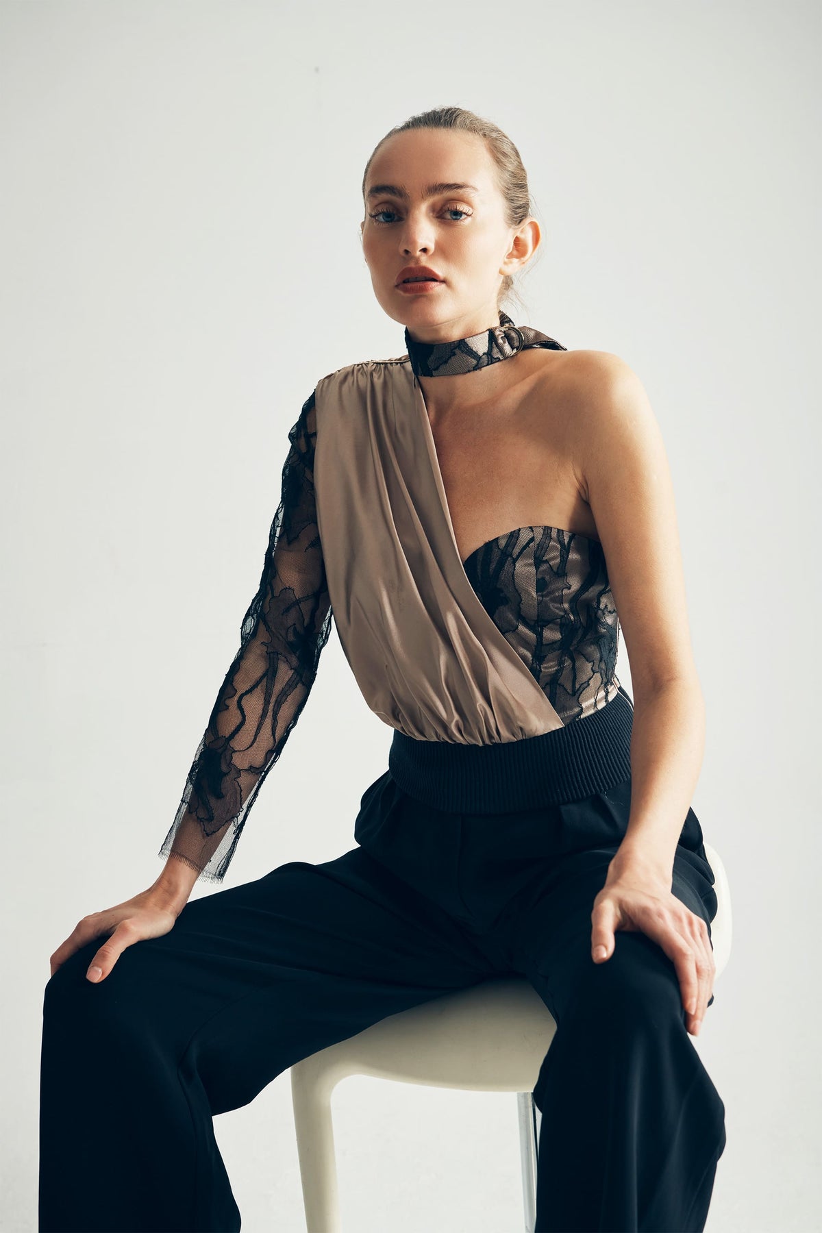 Model wearing Carolina Silk Top Side view 