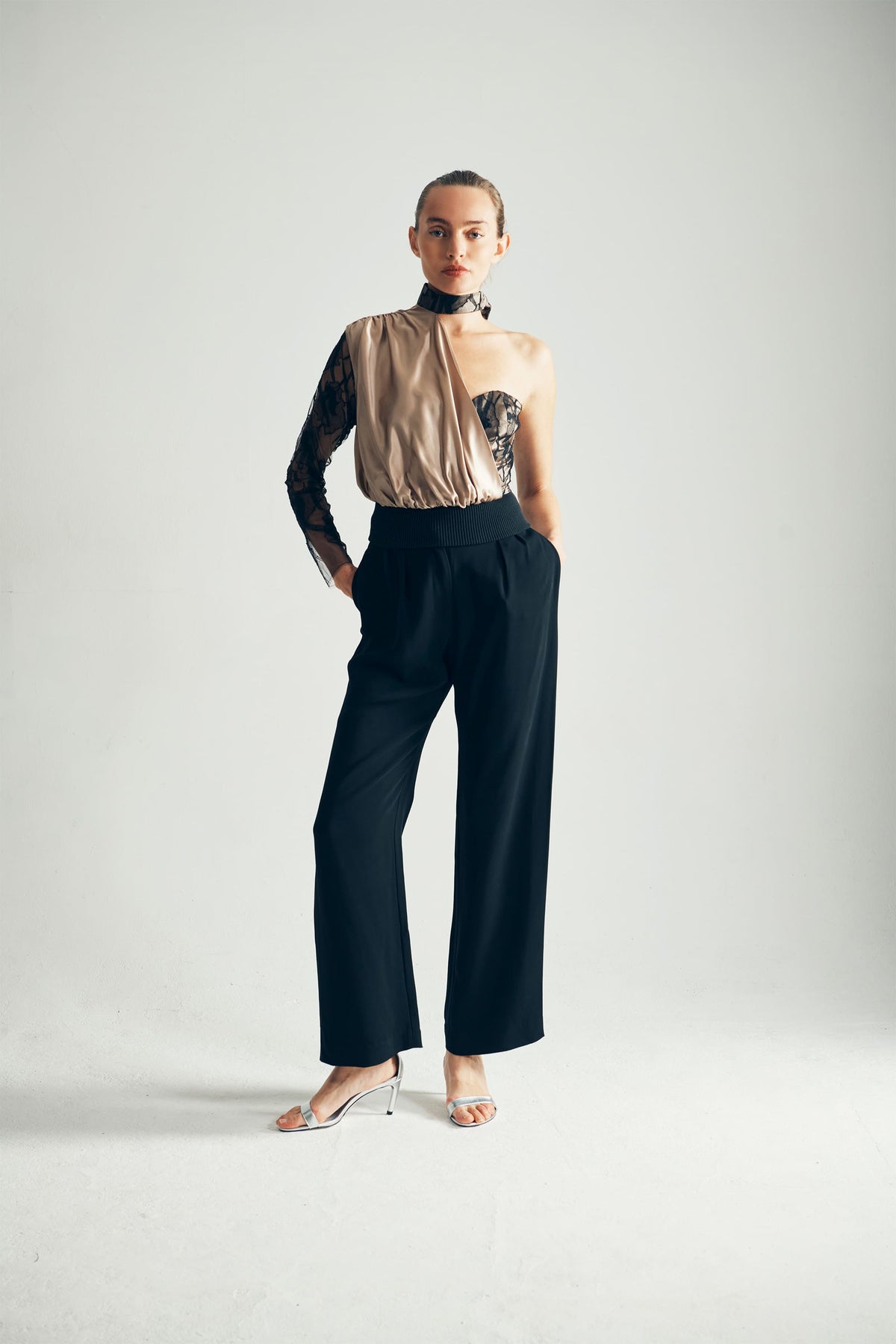 Full view model wearing carolina-silk-top