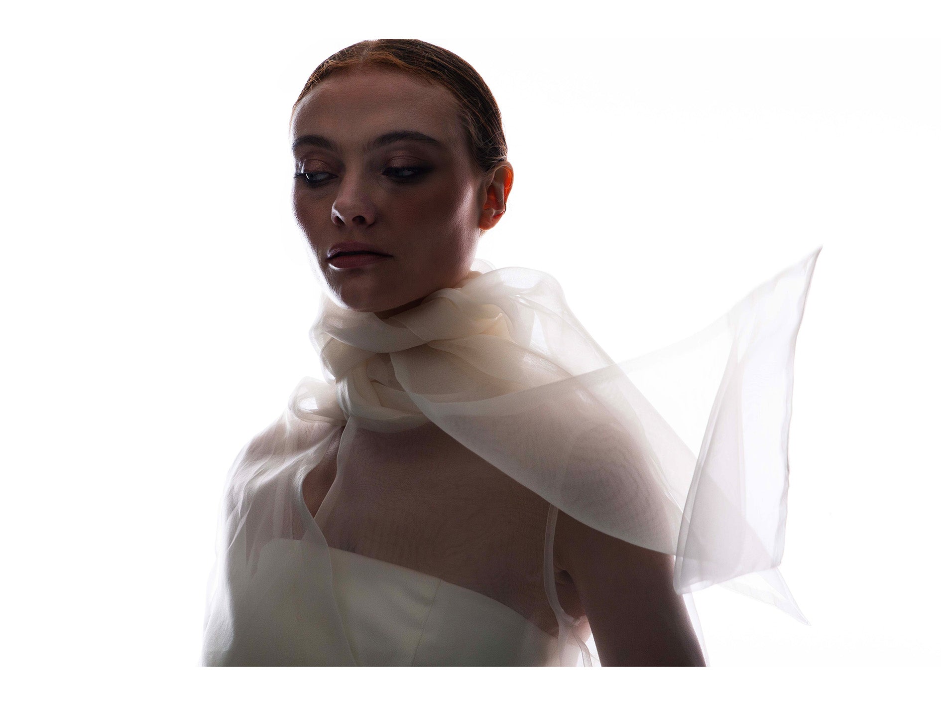Fatima organza wrap shirt fabric detail - luxurious sheer texture by ByVarga"