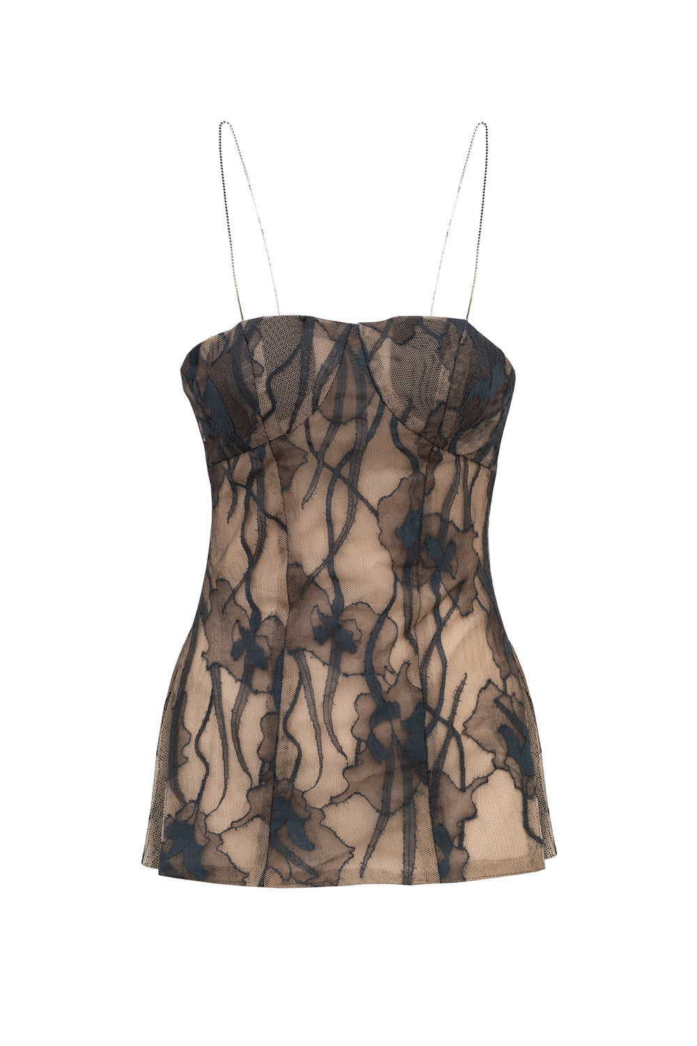 Suzie French Chantilly lace top with chain straps - front view by ByVarga
