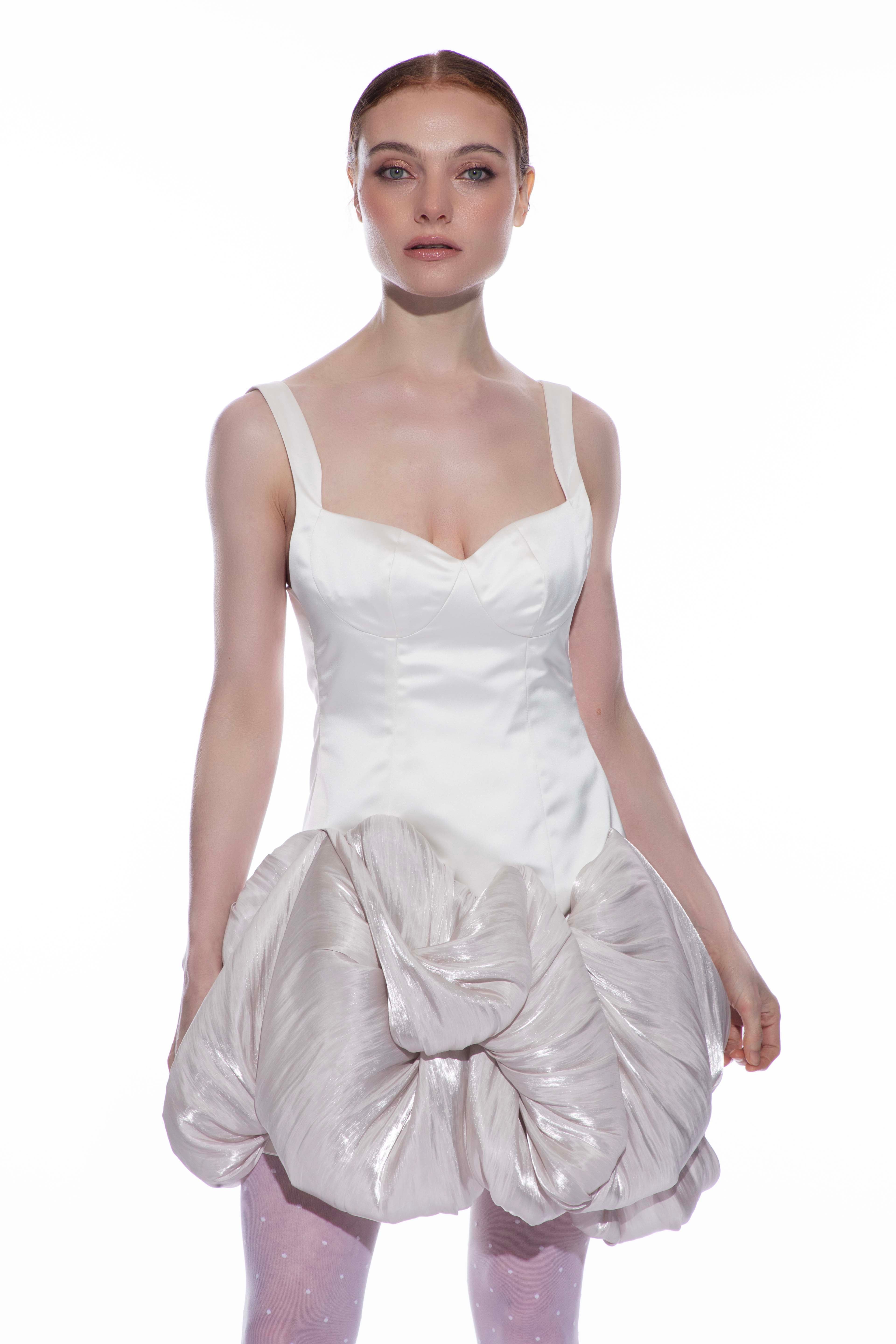 Model wearing Georgina bubble dress - dramatic satin evening gown by ByVarga