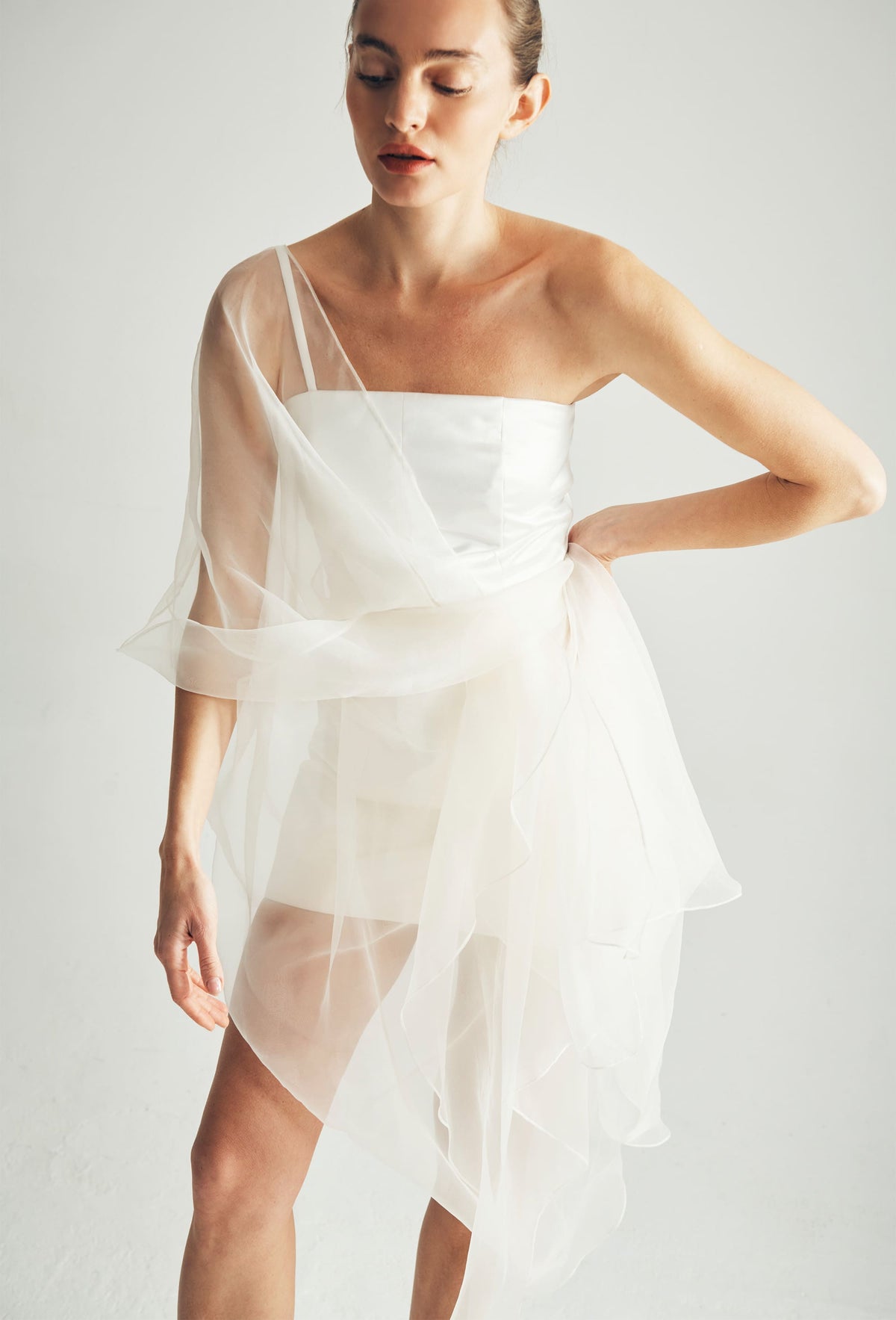Henrietta Organza Wrap Dress Closeup View - ByVarga