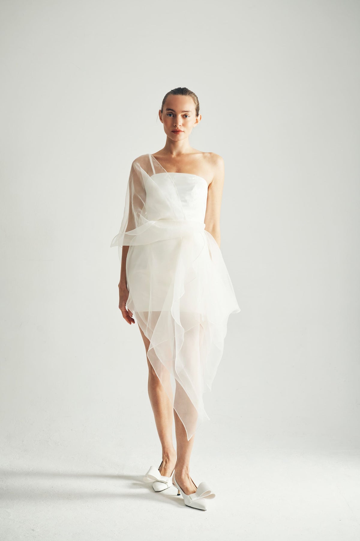 Model Wearing Henrietta Organza Wrap Dress Front View - ByVarga