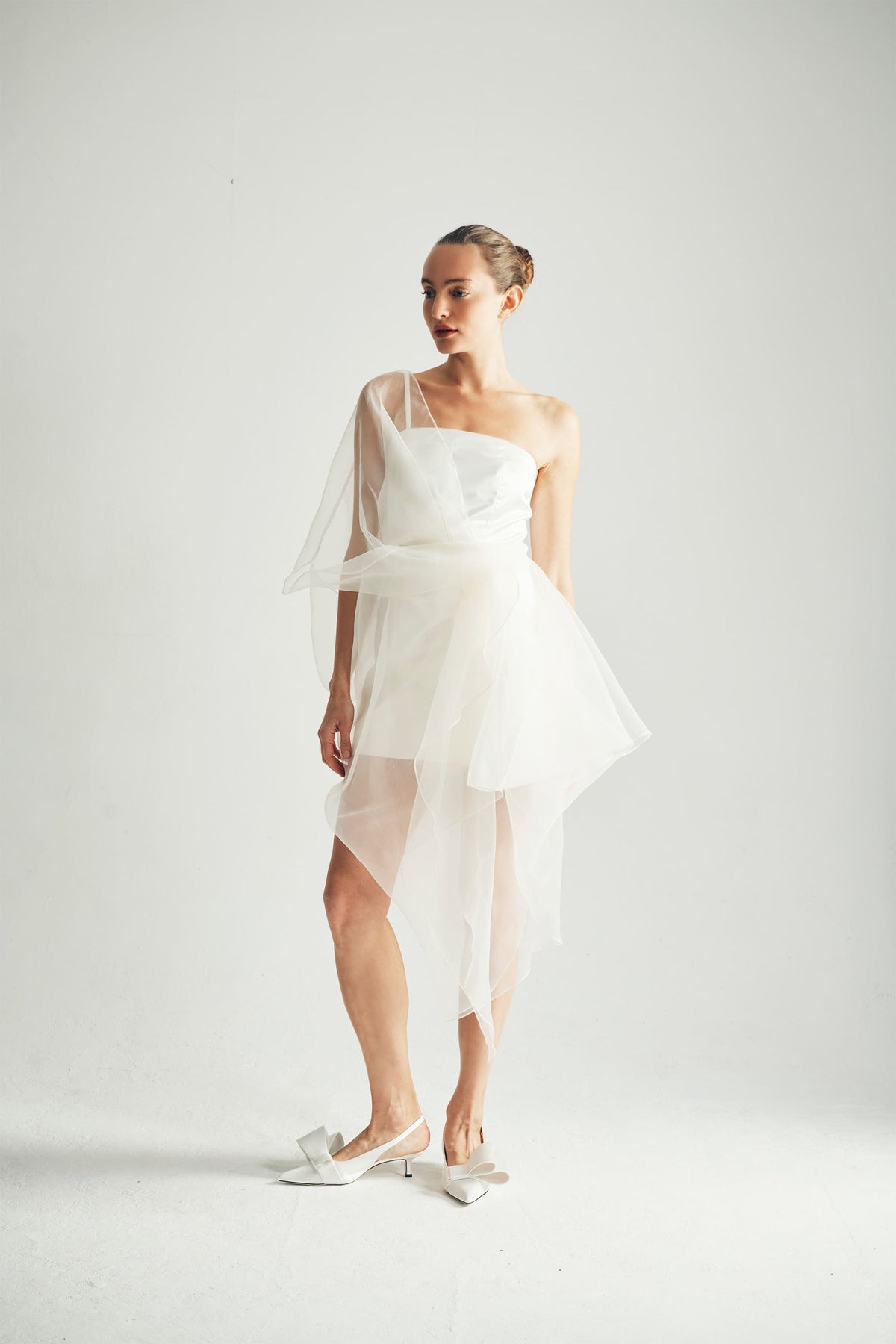 Model Wearing Henrietta Organza Wrap Dress Side View - ByVarga