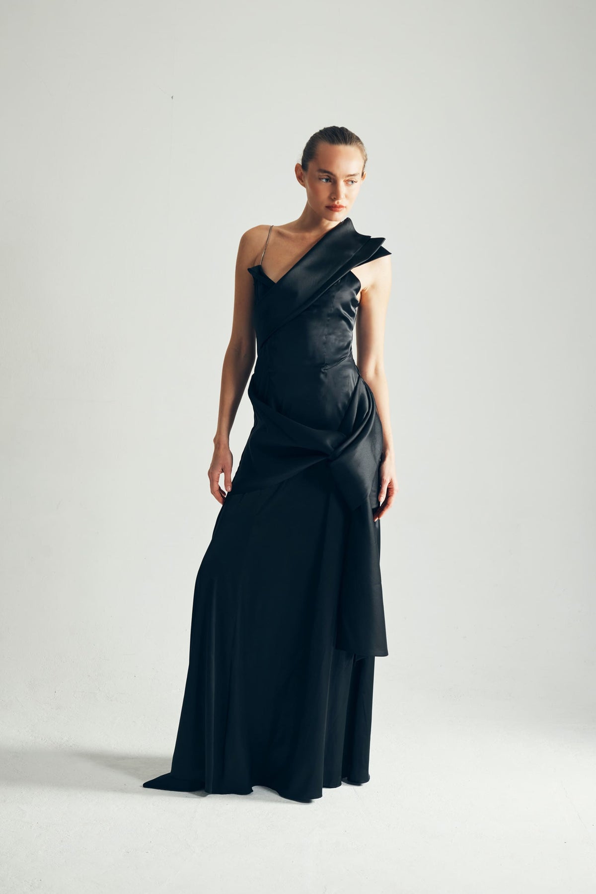 Model Wearing Janet Long Wrap Dress full View - ByVarga