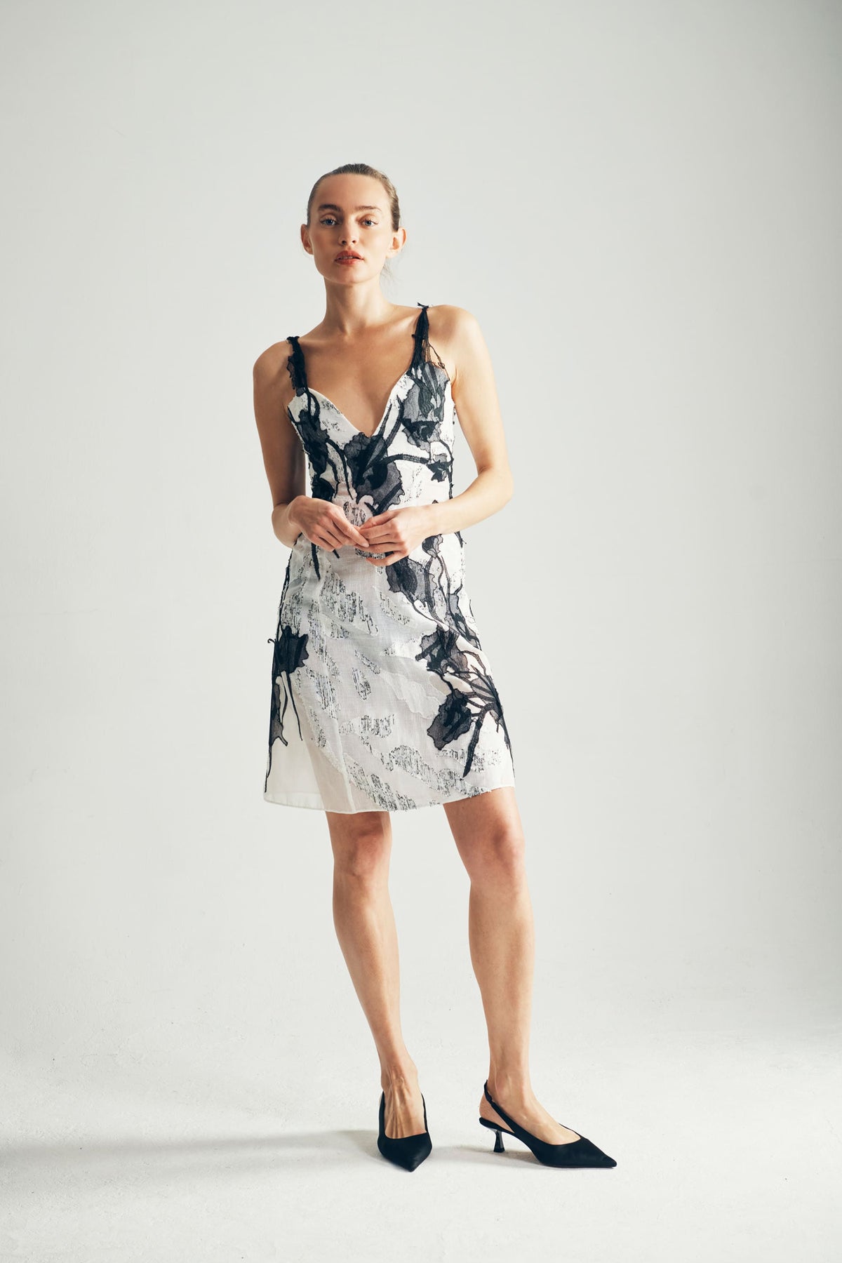 Model Wearing Jasmine Couture Dress Front View - ByVarga