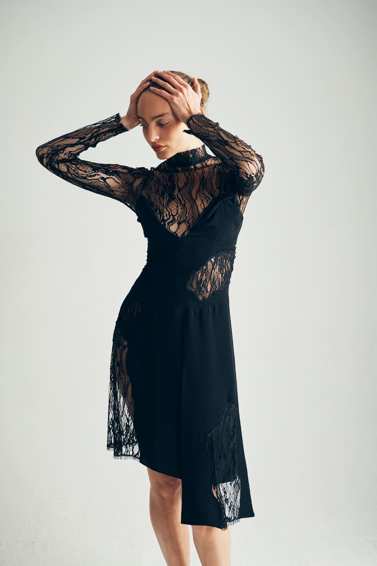 Jasmine Dress - Exclusive Black French Lace Side View - ByVarga