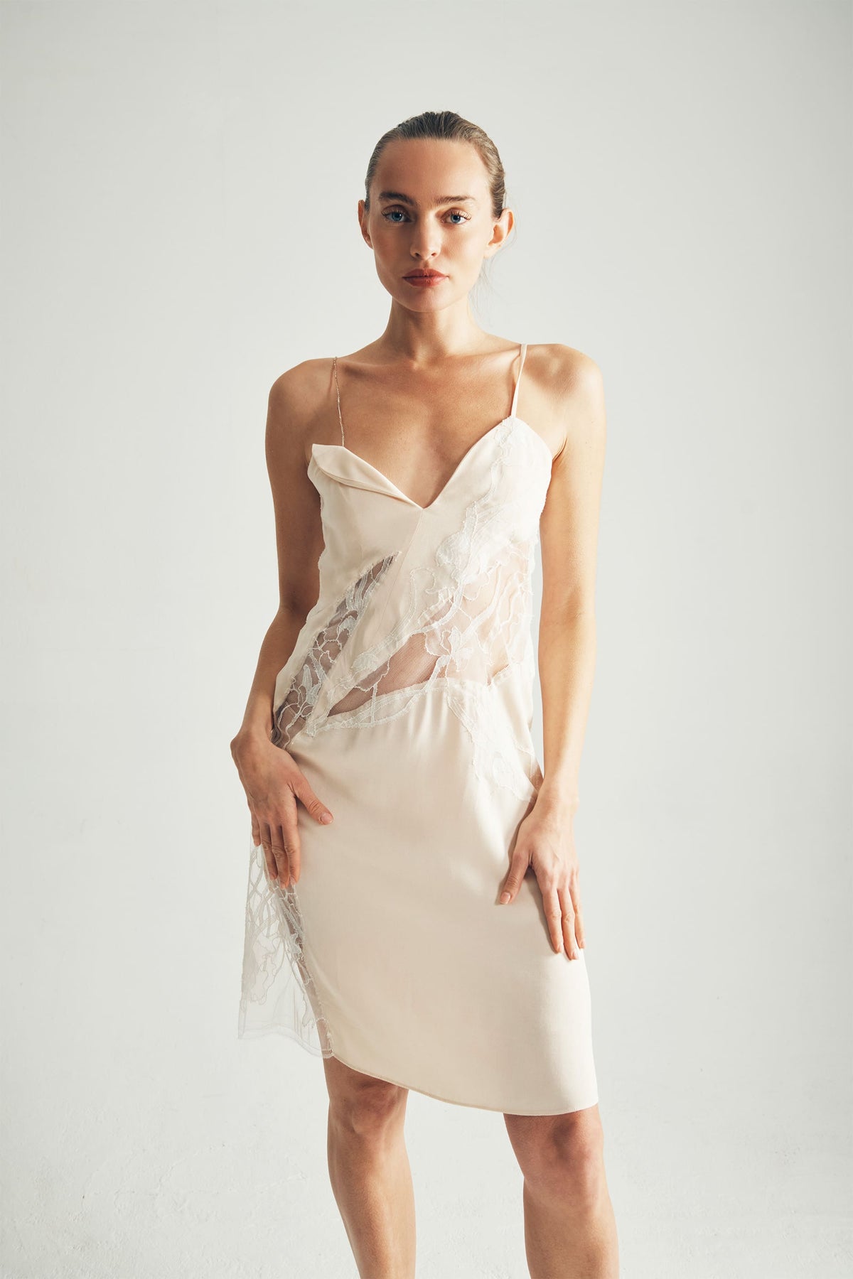 Model Wearing Jasmine Slip Dress  Front View- ByVarga