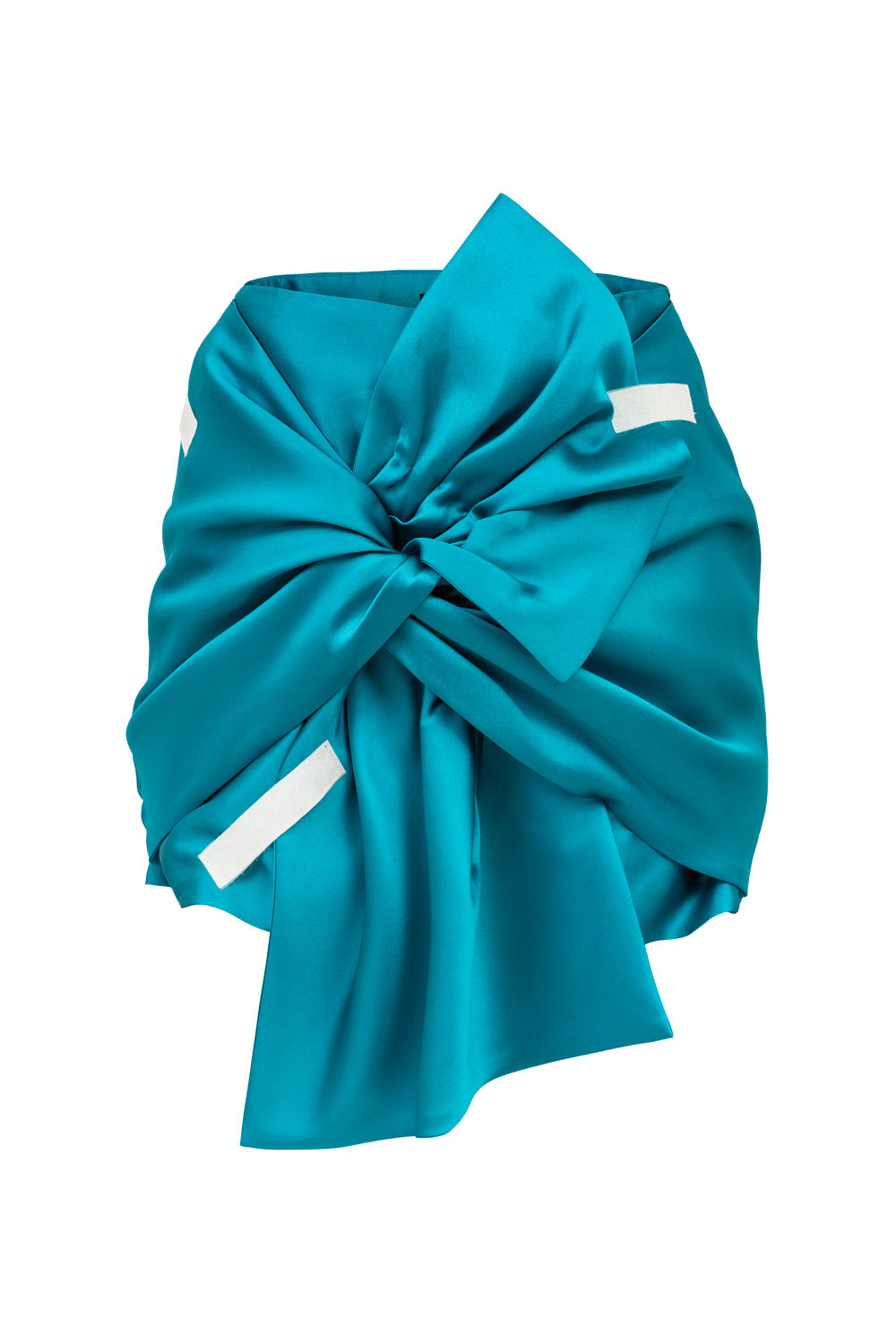 Lana bow skirt front view - teal satin wrap skirt by ByVarga