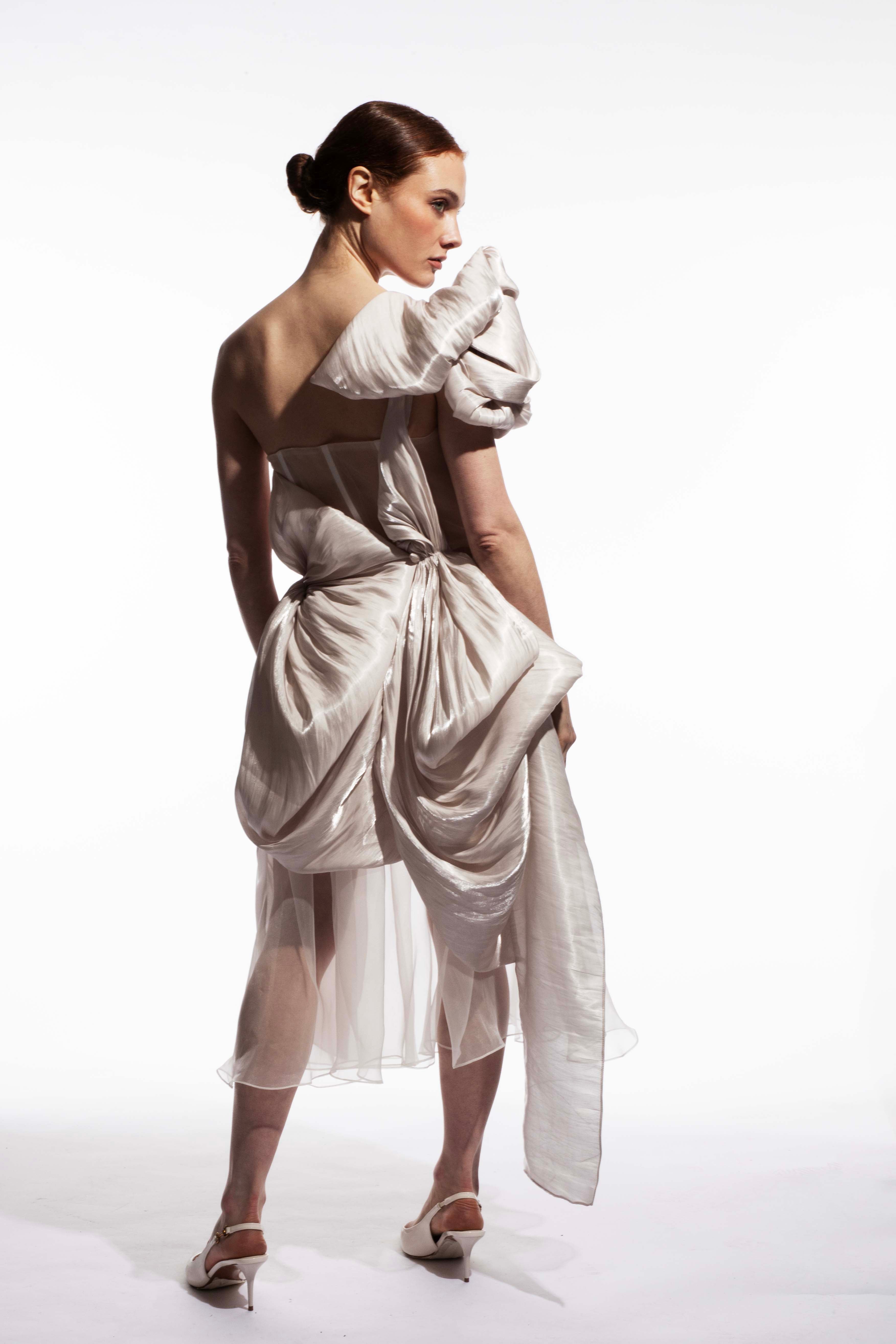 Leana Organza Dress Back View full look on a model 