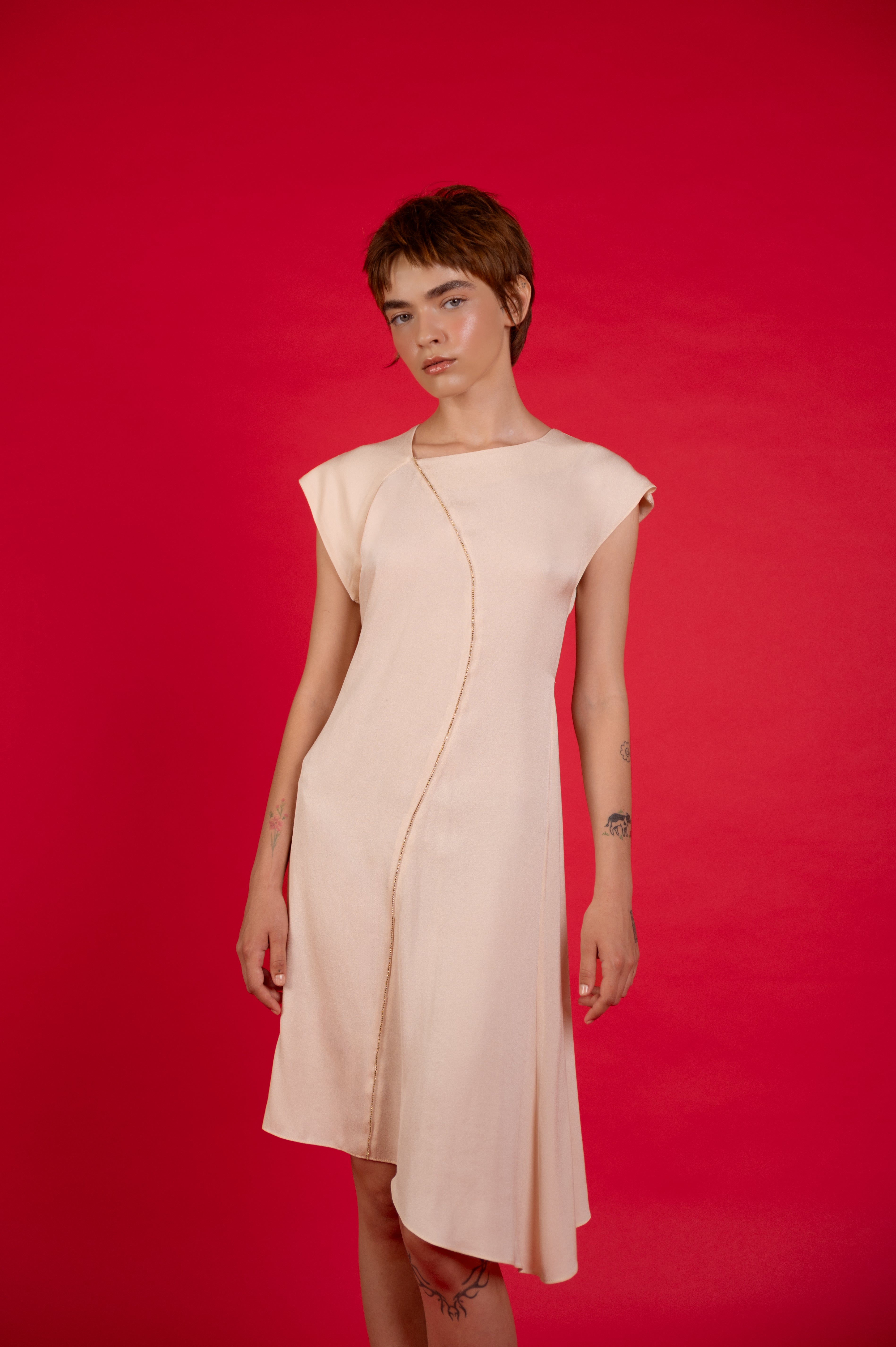 Woman wearing Lilly Open Back Dress front view
