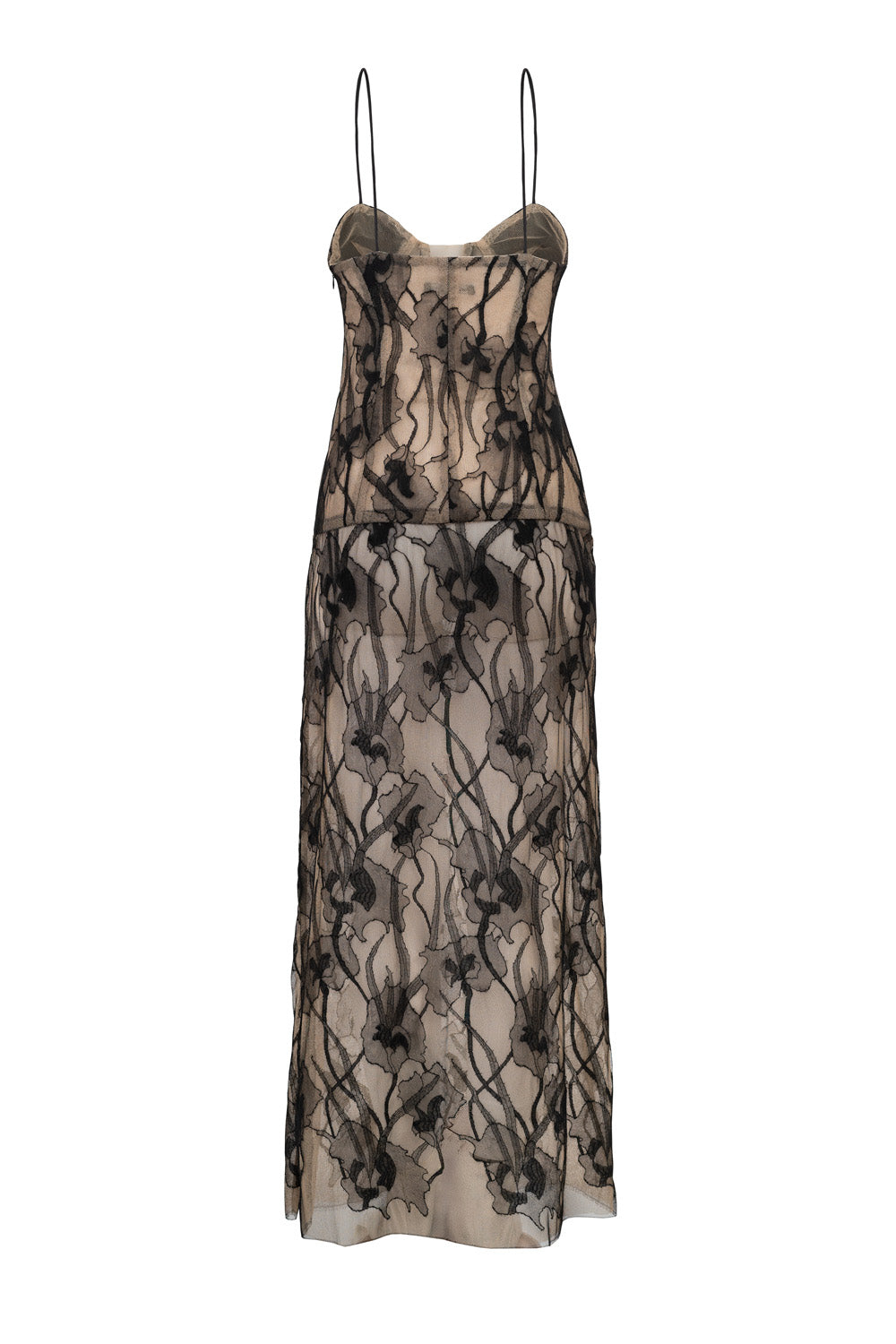 Lace dress with floral pattern on a white background back view