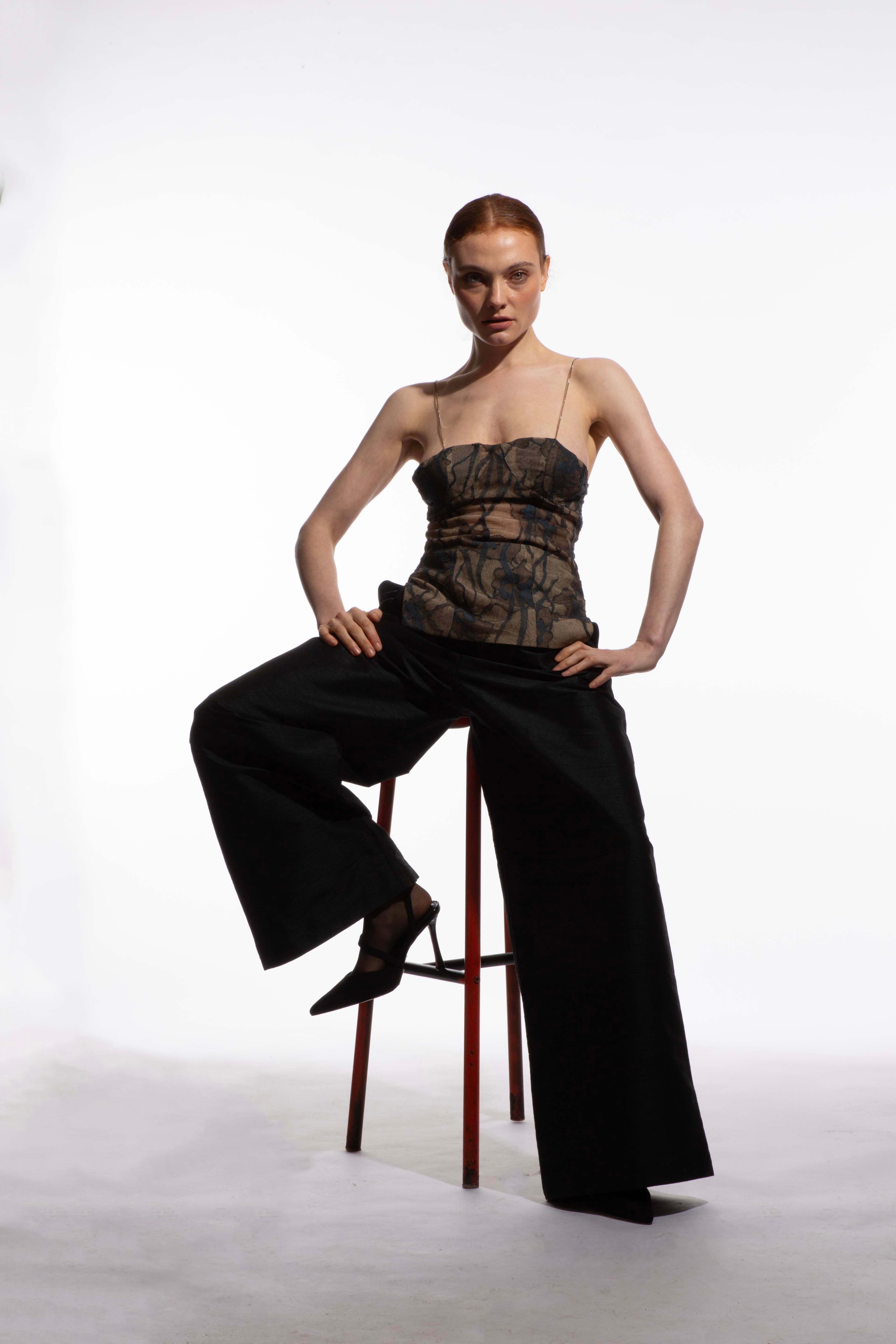 Suzie lace top styled with Nola tailored trousers - complete look by ByVarga
