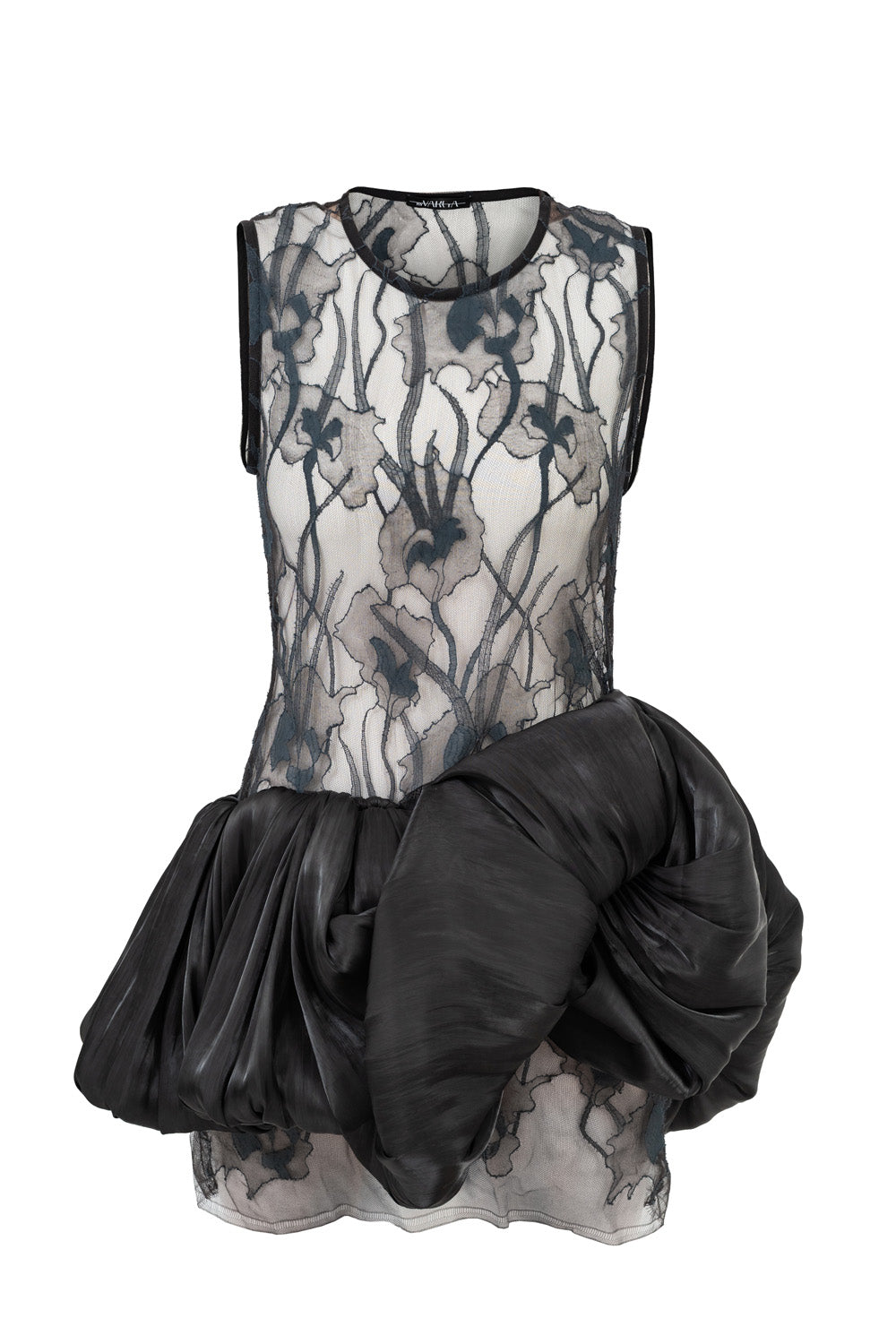 Nori black lace bubble dress front view - French Chantilly lace by ByVarga