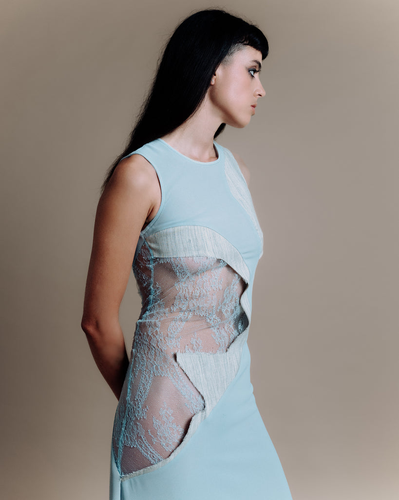 Priss Dress with asymmetric cut out design and lace details - side view