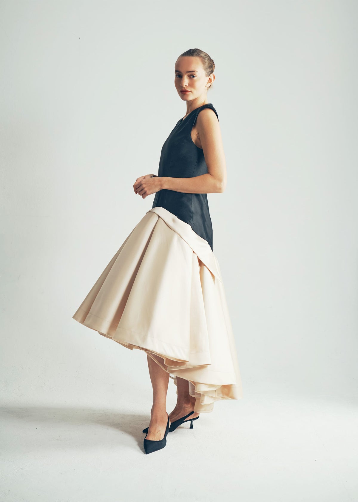 Model Wearing Trish Evening Gown Side View  - ByVarga