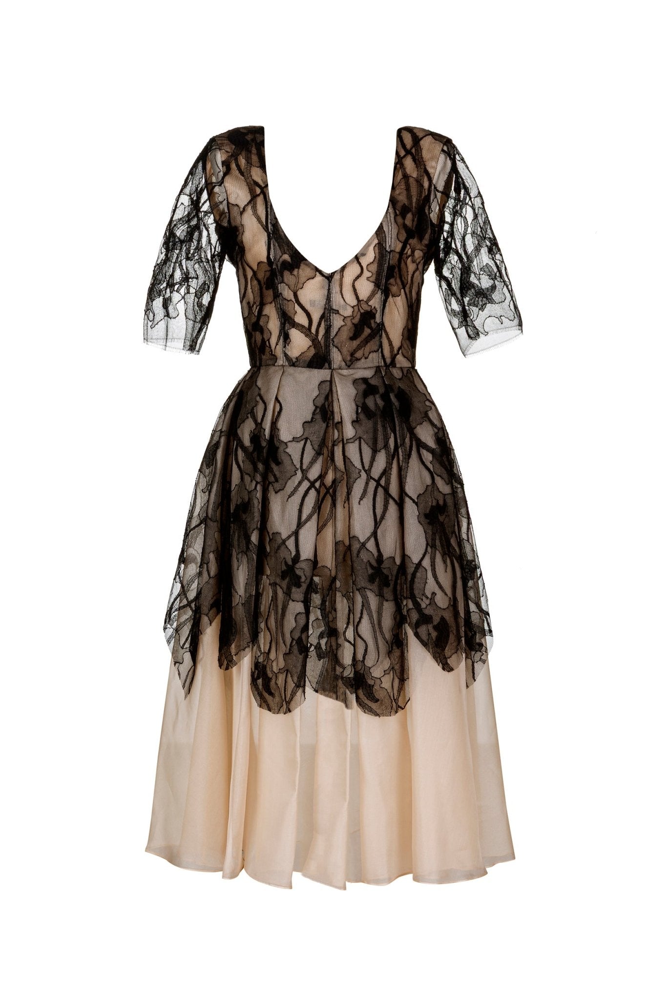 Lea Short Sleeve Silk Organza Dress back view - ByVarga