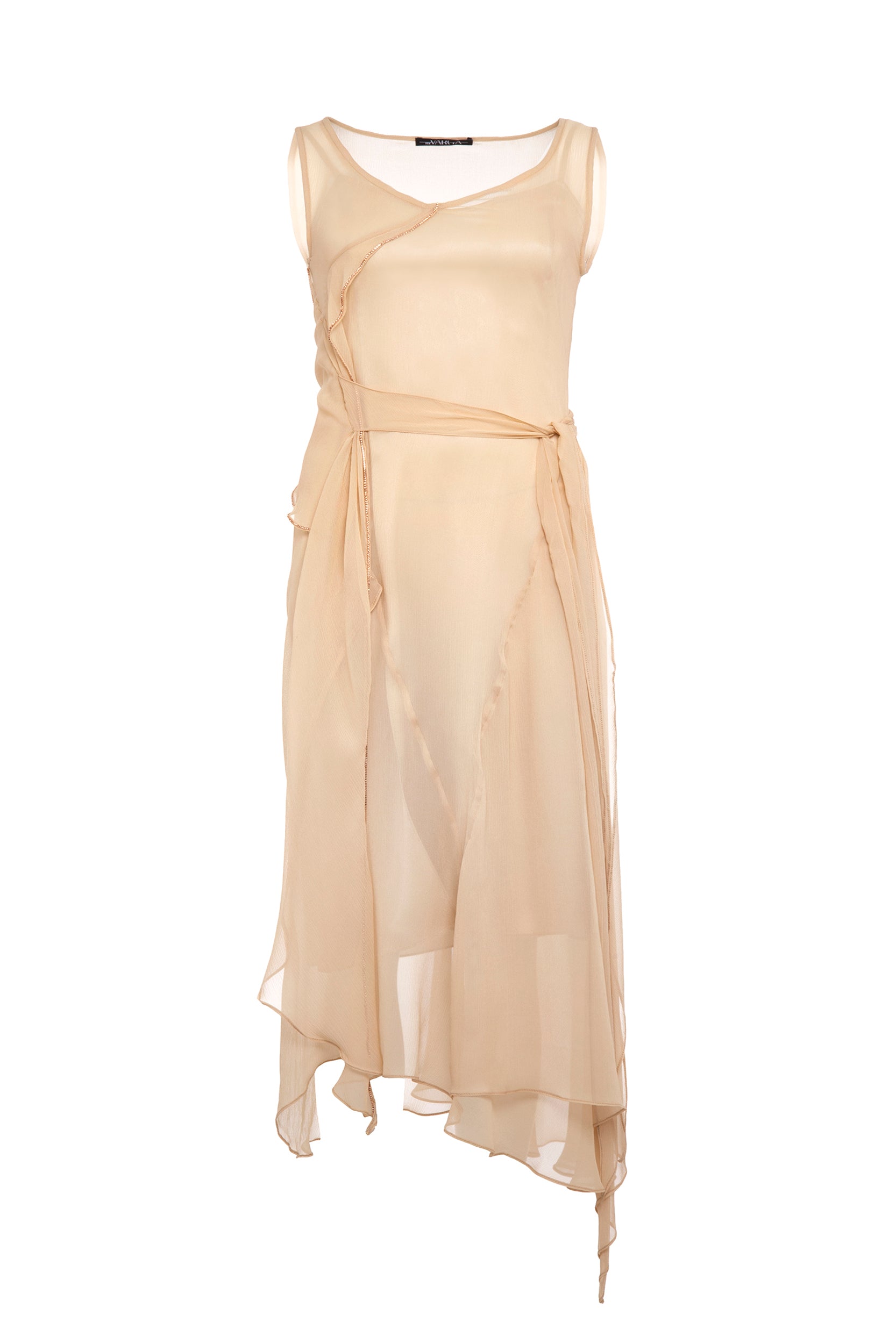 Luxurious Barbara Silk Dress with asymmetric design and crystal embellishments"