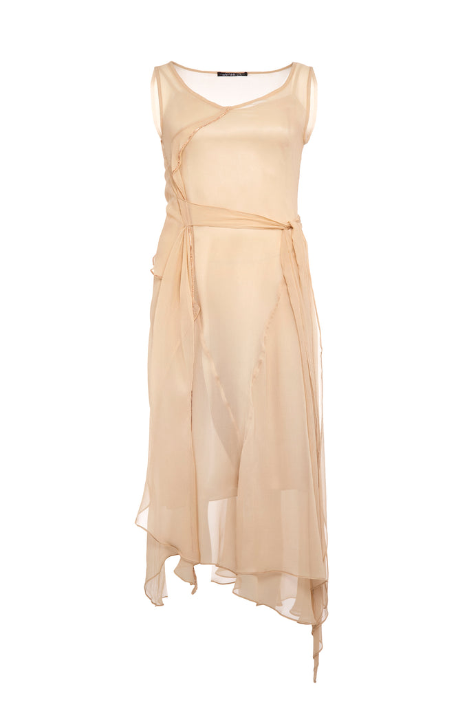 Luxurious Barbara Silk Dress with asymmetric design and crystal embellishments"