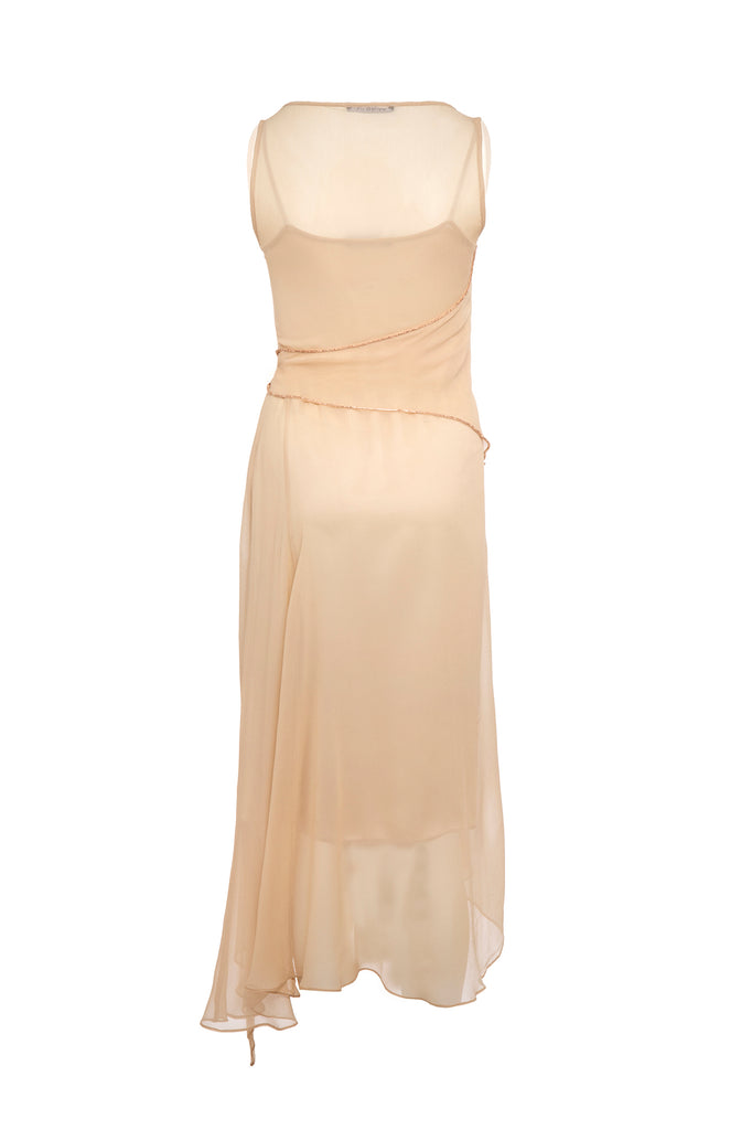 Back view of Barbara Silk Dress highlighting the elegant drape of 100% silk fabric