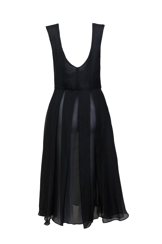 Back view of Monic Organza Silk Dress, displaying the elegant silhouette and fine craftsmanship of this luxury evening wear
